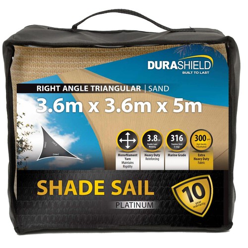 Outdoor Durashield Shade Sail 3.6 x 3.6x 5m Sand