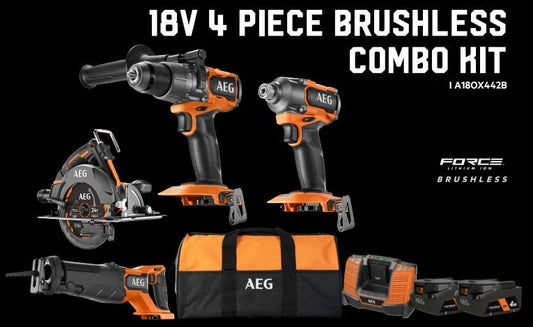 Powertool AEG 2x4Ah 18V FORCE 4 Piece Brushless Combo Kit - 2x4.0aH'