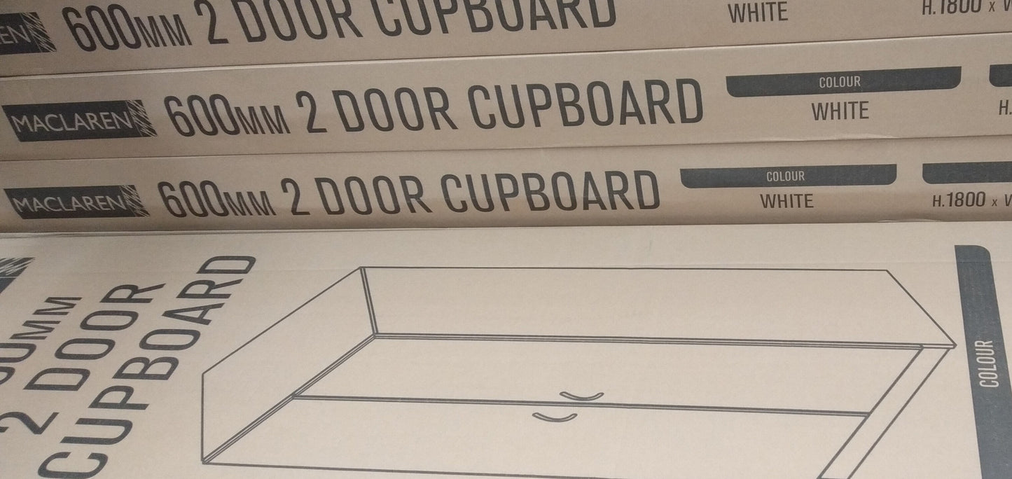 Maclaren 600mm 2 Door Cupboard (1.8x600x400) - 4 shelves (Simple Assembly Required) (6264809324696)