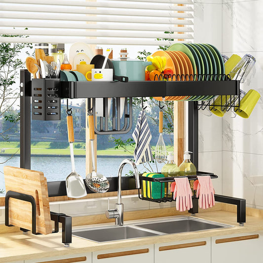 KITCHEN 2 Tier Dish Rack with Utensil Cup Holder Sink Caddy