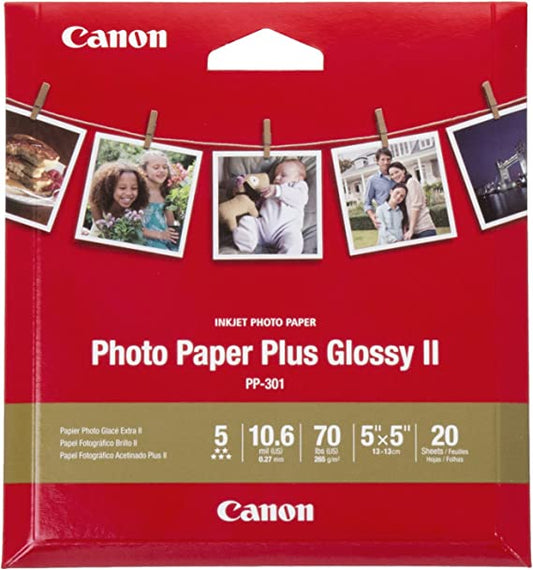Office Canon Glossy Photo Paper Plus II,5'x5'(20 Sheets), PP-301