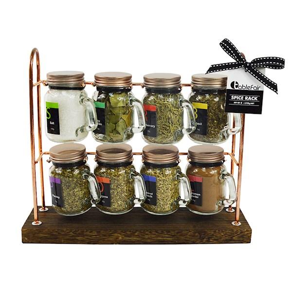 Kitchen Tablefair 8 Bottle Spice Rack Filled Copper Colour