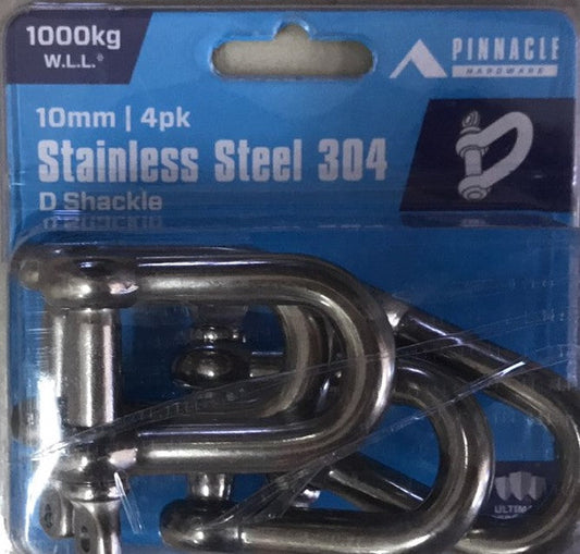 Fastenings - D Shackle 4-Pack 10mm Stainless Steel - 1000kg