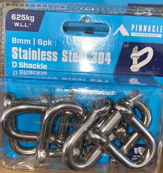 D Shackle 8mm Stainless Steel - 6 Pack (47mmx16x50mm) (6688934199448)