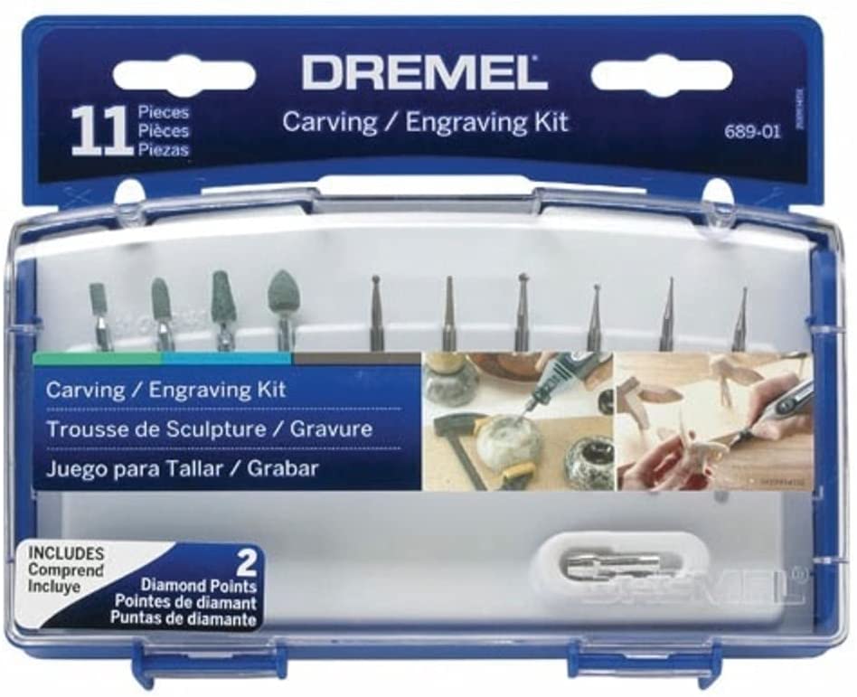 Tool Accessories - Dremel 689-01 Carving and Engraving Rotary Tool Accessory Kit - Perfect for use with Wood, Metal, and Glass (11 Piece)