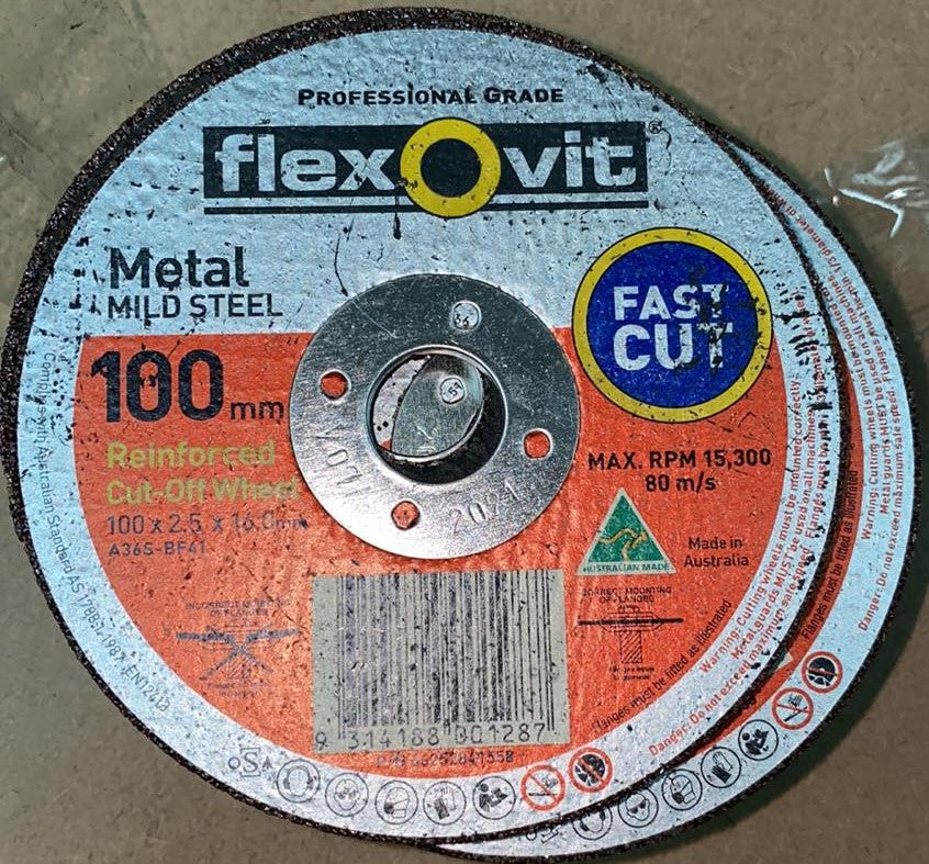 Flexovit Cut-off Wheel Fast Cut - Metal -100mm x 2.5mm x 16mm (6847342346392)