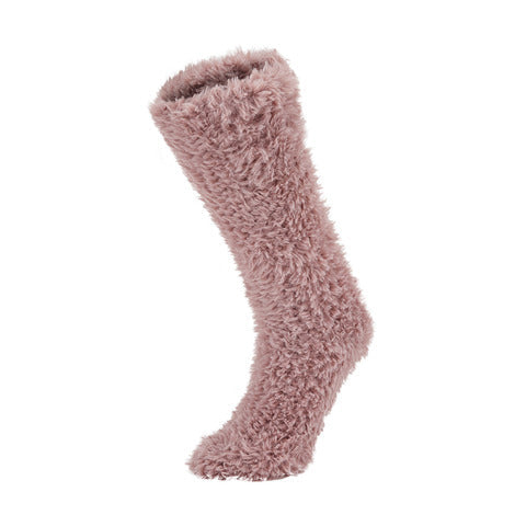 Ladies - Fluffy Knit Crew Socks-Woodrose-One Size / Pack