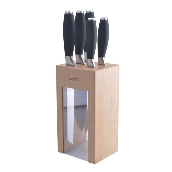 Knife and Block Set Black Handle 5 Piece (7007977898136)