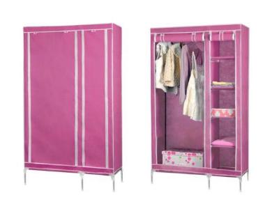 Pink Portable Double Wardrobe Foldable Clothes Storage (6094187331736)