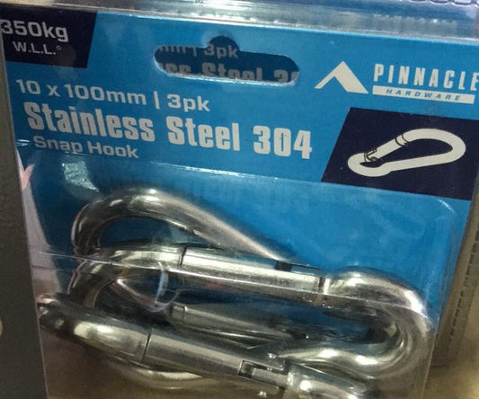 Fastenings - Snap Hook 10 x 100mm Stainless Steel - 3 Pack