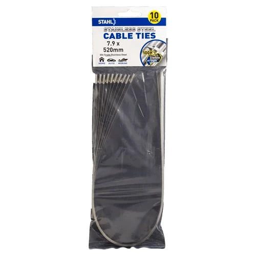 Fastenings - Stahl Cable Tie 7.9x520mm 10pk Stainless Steel