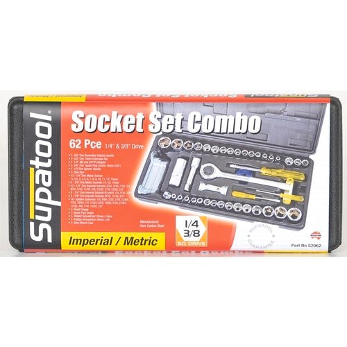 Hand Tools Supatool 62 Piece 1/4" 3/8" Drive Socket Set