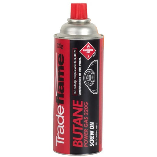 Tradeflame 220g Screw On Butane Power Gas Cartridge (5673180856472)