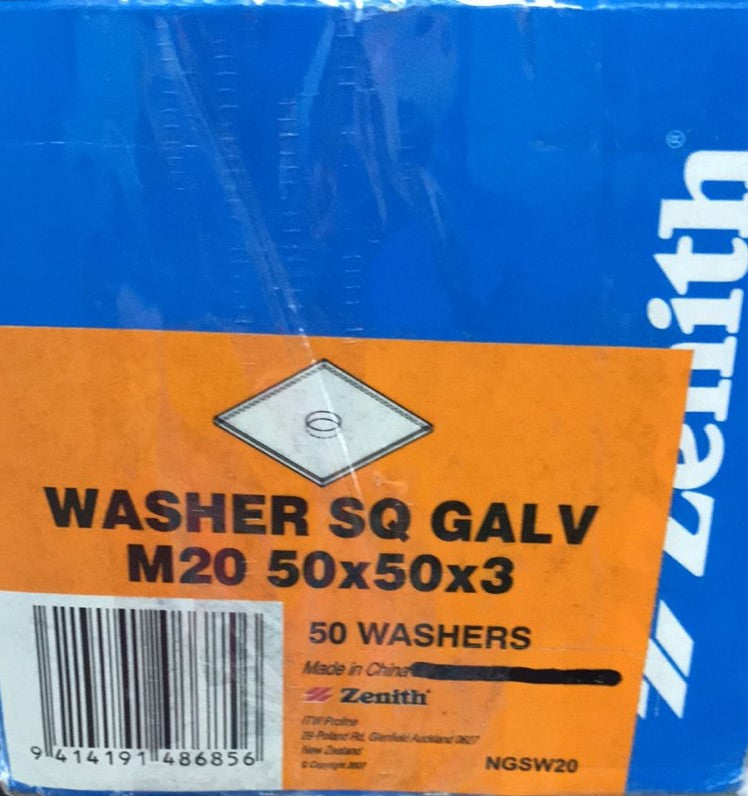 Fastenings - M20x50x50x3mm GALV Square Washer/Box 50