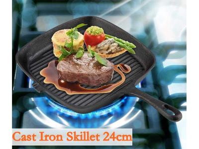 Kitchen Cast Iron Steak Pan - Non-stick Skillet Grill Pan